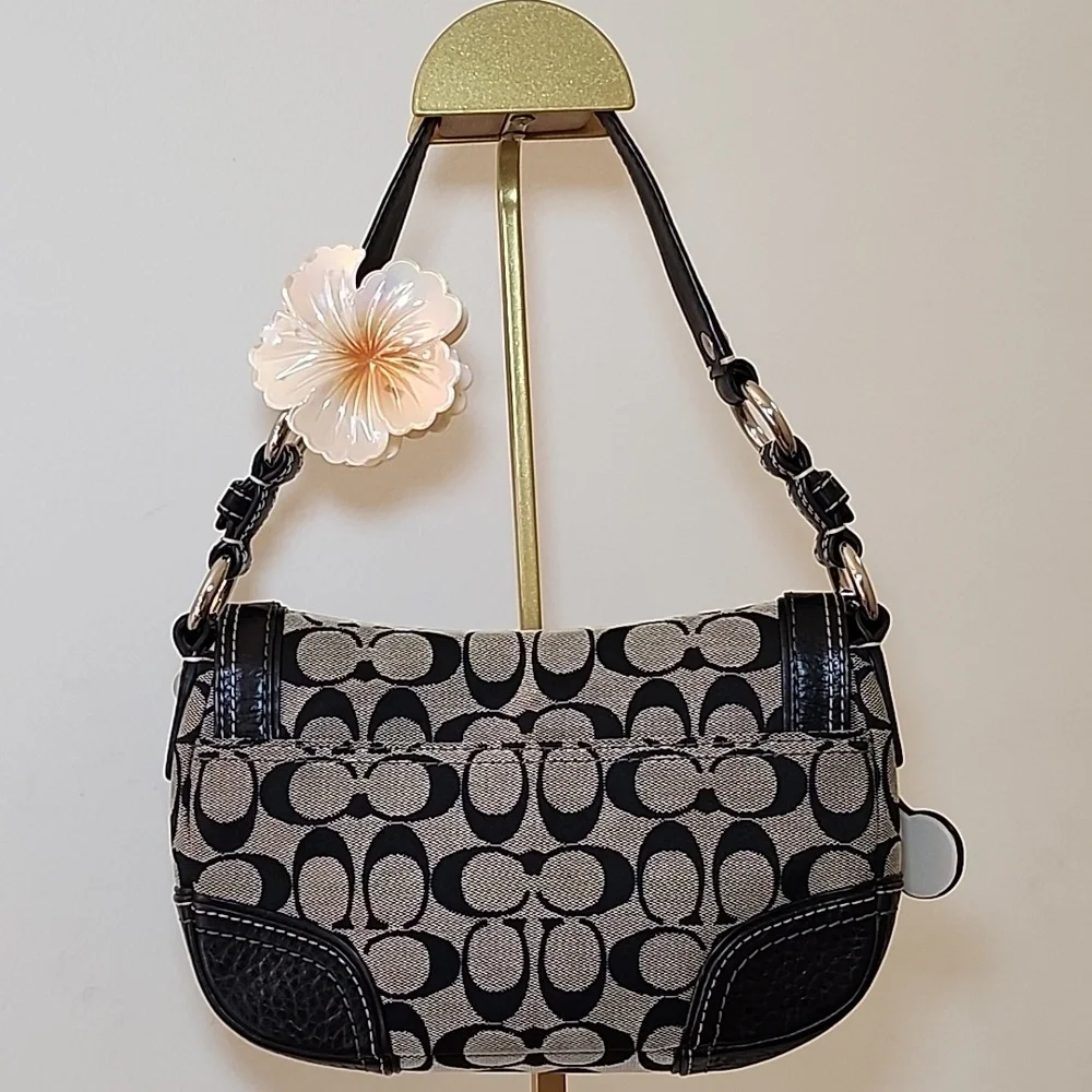 Coach Y2K Soho Chelsea Signature Flap Turn Lock black/Gray canvas leather trim